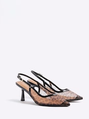 River Island Brown Leopard Print Mesh Court Shoes - Image 3 of 6