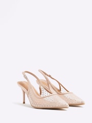 River Island Cream Wide Fit Mesh Sling Back Court Shoes - Image 3 of 6