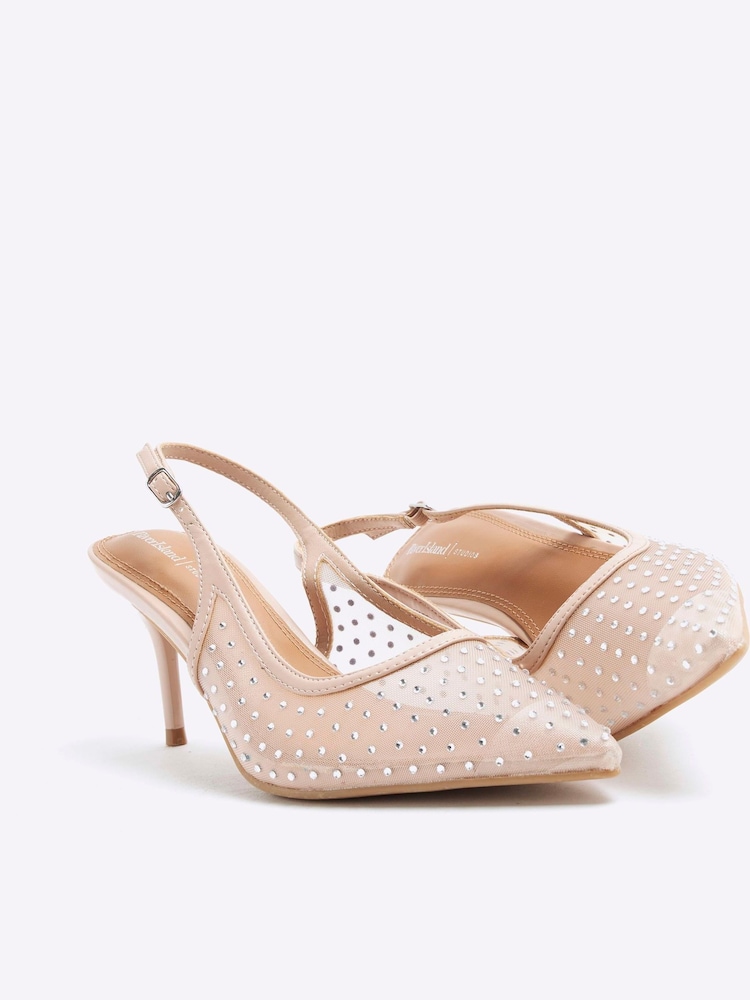 River Island Cream Wide Fit Mesh Sling Back Court Shoes - Image 5 of 6
