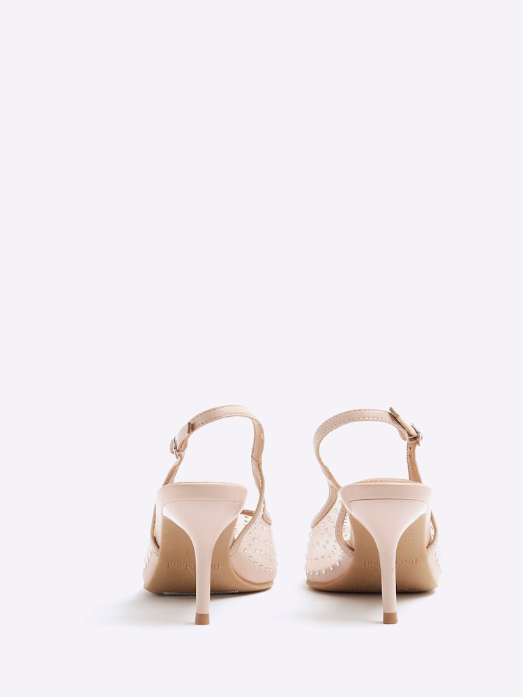 River Island Cream Wide Fit Mesh Sling Back Court Shoes - Image 6 of 6