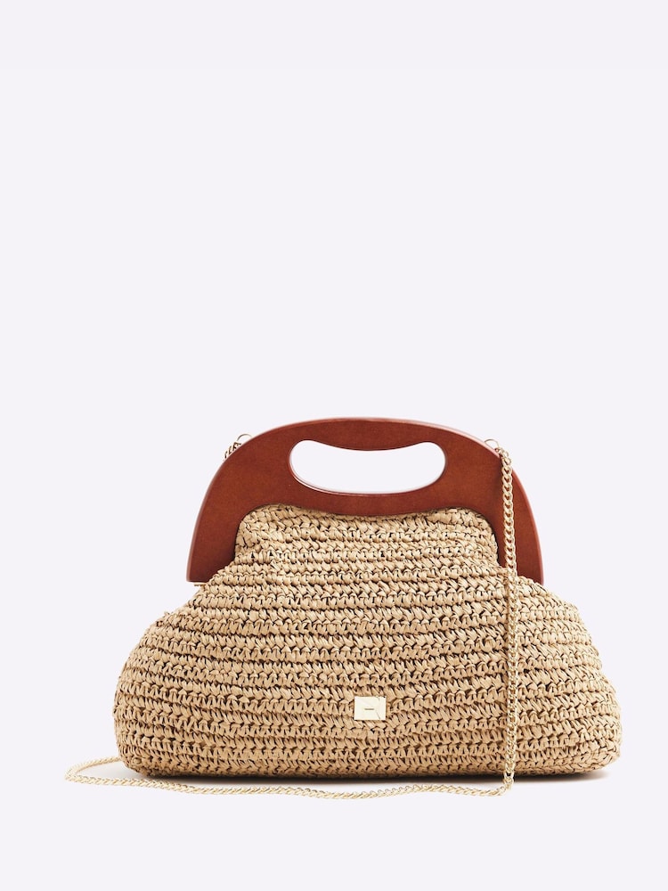 River Island Brown Raffia Clutch Bag - Image 1 of 6