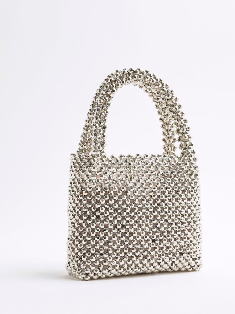 River Island Silver Beaded Grab Bag - Image 2 of 5 River Island Silver Beaded Grab Bag - Image 2 of 5