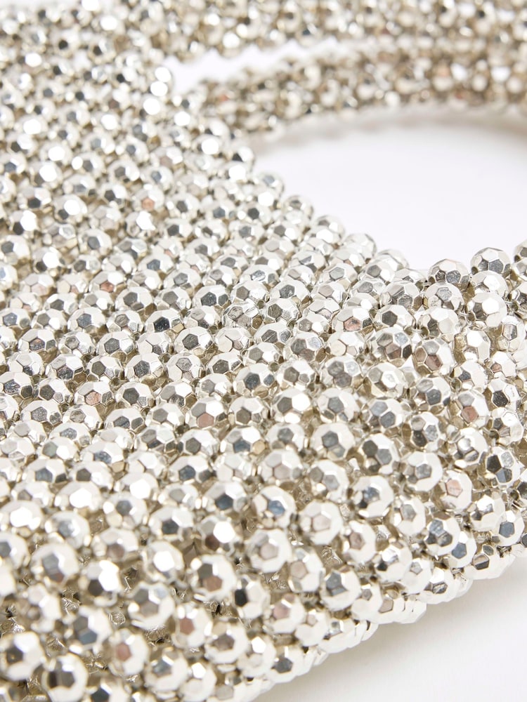River Island Silver Beaded Grab Bag - Image 5 of 5 River Island Silver Beaded Grab Bag - Image 5 of 5