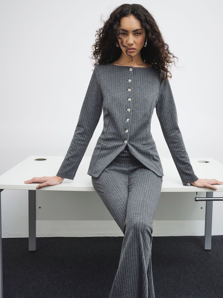 River Island Grey Scoop Neck Button Top - Image 2 of 7