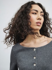 River Island Grey Scoop Neck Button Top - Image 4 of 7