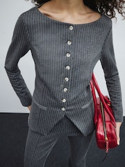 River Island Grey Scoop Neck Button Top - Image 6 of 7