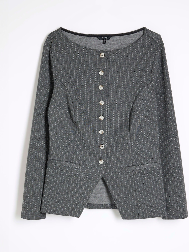 River Island Grey Scoop Neck Button Top - Image 7 of 7