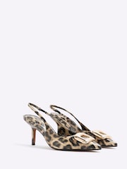 River Island Brown Leopard Print Buckle Sling Court Shoes - Image 2 of 6