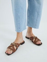 River Island Brown Strappy Flat Mules - Image 1 of 6
