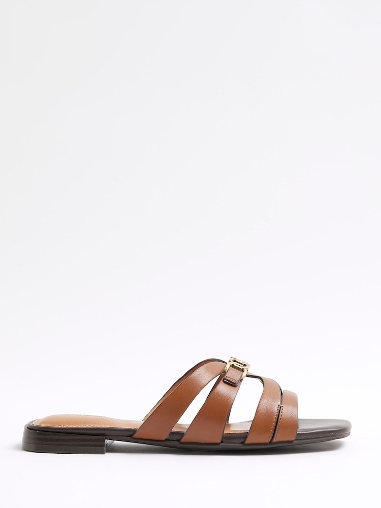 River Island Brown Strappy Flat Mules - Image 2 of 6