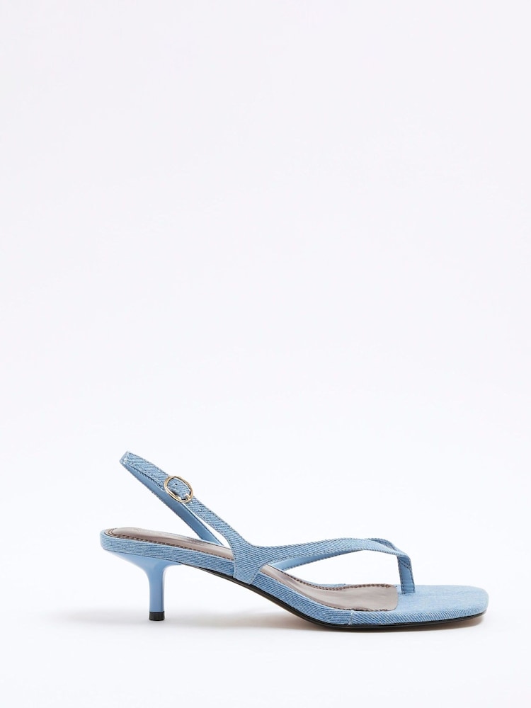 River Island Blue Strappy Toe Thong Heeled Sandals - Image 2 of 6 River Island Blue Strappy Toe Thong Heeled Sandals - Image 2 of 6