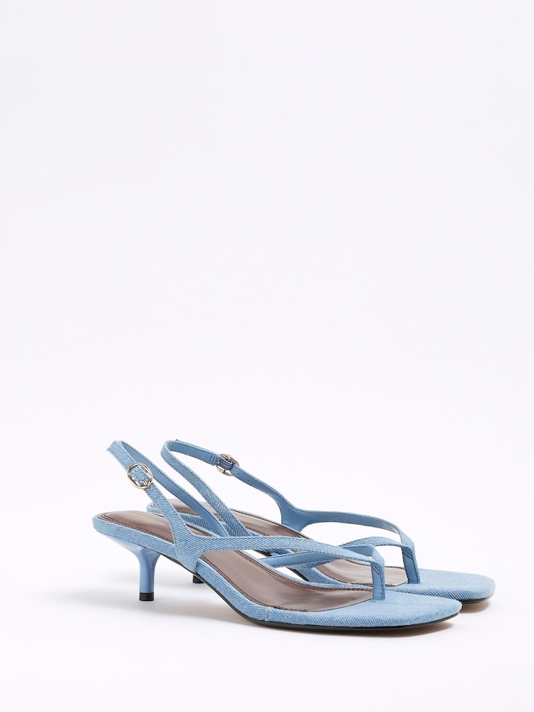 River Island Blue Strappy Toe Thong Heeled Sandals - Image 3 of 6