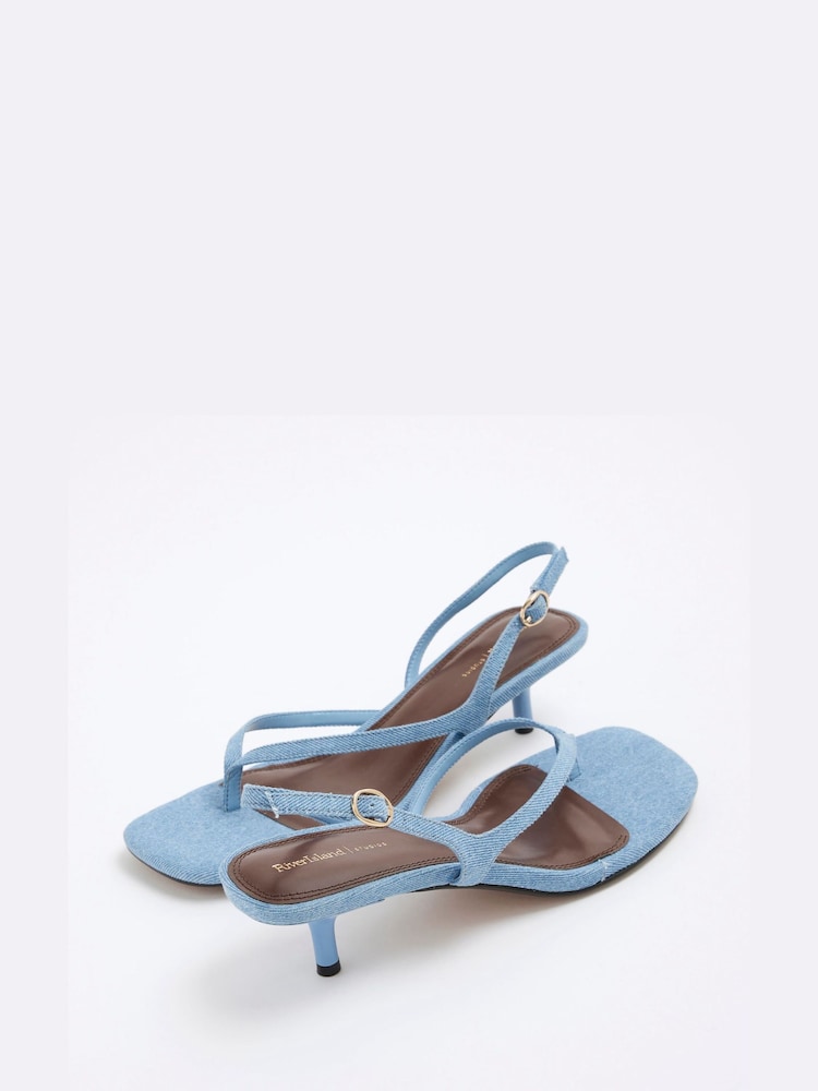 River Island Blue Strappy Toe Thong Heeled Sandals - Image 5 of 6