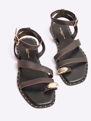 River Island Brown Studded Strappy Leather Sandals - Image 5 of 6