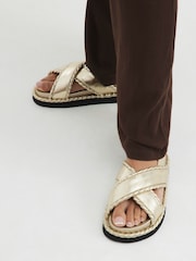 River Island Gold Cross Strap Sandals - Image 1 of 6