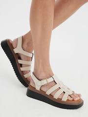 River Island Cream Wide Fit Cross Strap Weave Detail Sandals - Image 1 of 7