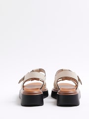 River Island Cream Wide Fit Cross Strap Weave Detail Sandals - Image 5 of 7