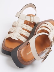 River Island Cream Wide Fit Cross Strap Weave Detail Sandals - Image 6 of 7