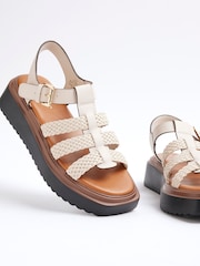River Island Cream Wide Fit Cross Strap Weave Detail Sandals - Image 7 of 7