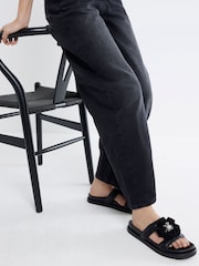 River Island Black Floral Trim Sandals - Image 1 of 6