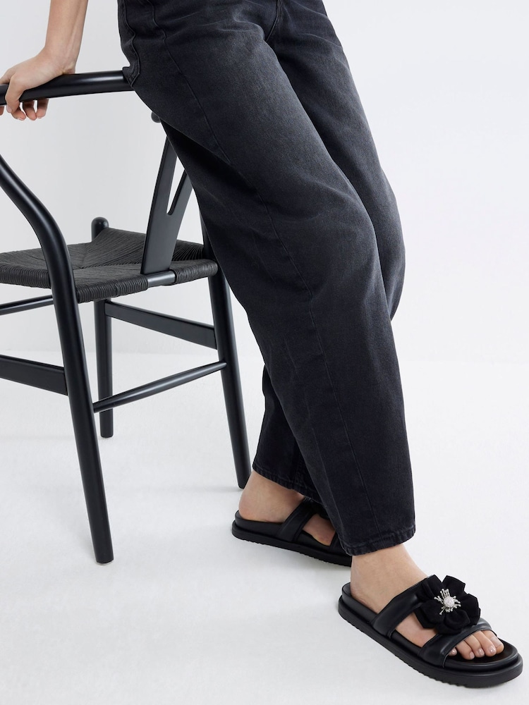River Island Black Floral Trim Sandals - Image 1 of 6 River Island Black Floral Trim Sandals - Image 1 of 6