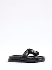 River Island Black Floral Trim Sandals - Image 2 of 6