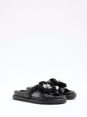 River Island Black Floral Trim Sandals - Image 3 of 6
