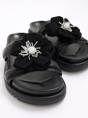 River Island Black Floral Trim Sandals - Image 5 of 6