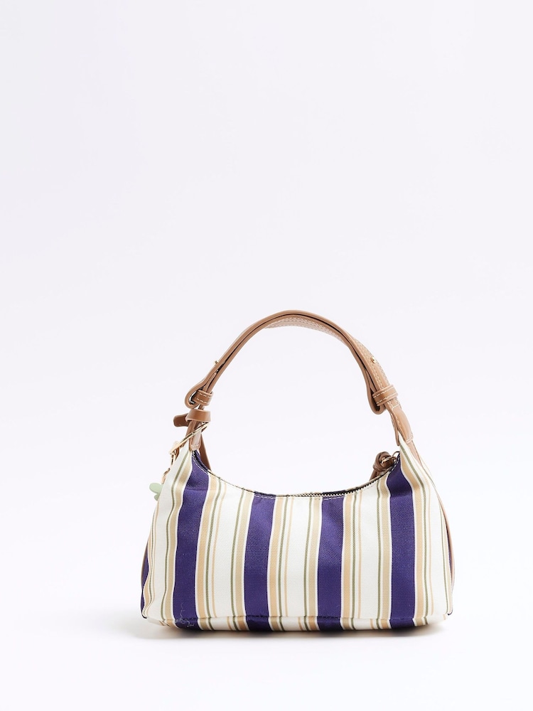 River Island Blue Striped Charm Shoulder Bag - Image 2 of 6 River Island Blue Striped Charm Shoulder Bag - Image 2 of 6