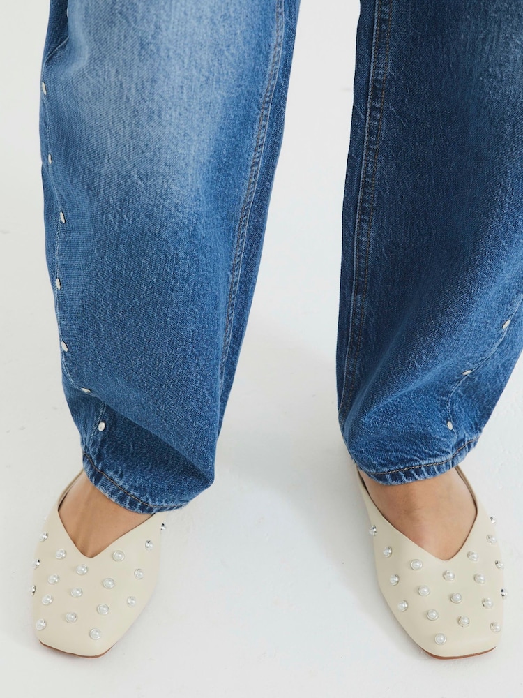 River Island Cream Asymetric Studded Mules - Image 1 of 6
