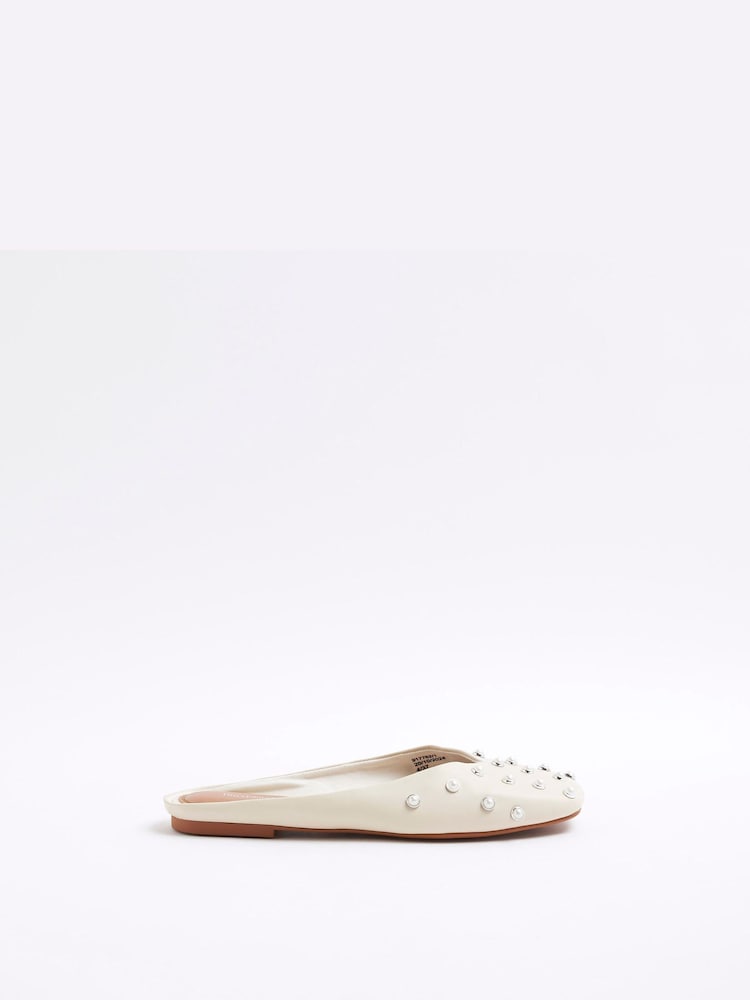 River Island Cream Asymetric Studded Mules - Image 2 of 6 River Island Cream Asymetric Studded Mules - Image 2 of 6
