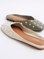 River Island Cream Asymetric Studded Mules - Image 5 of 6