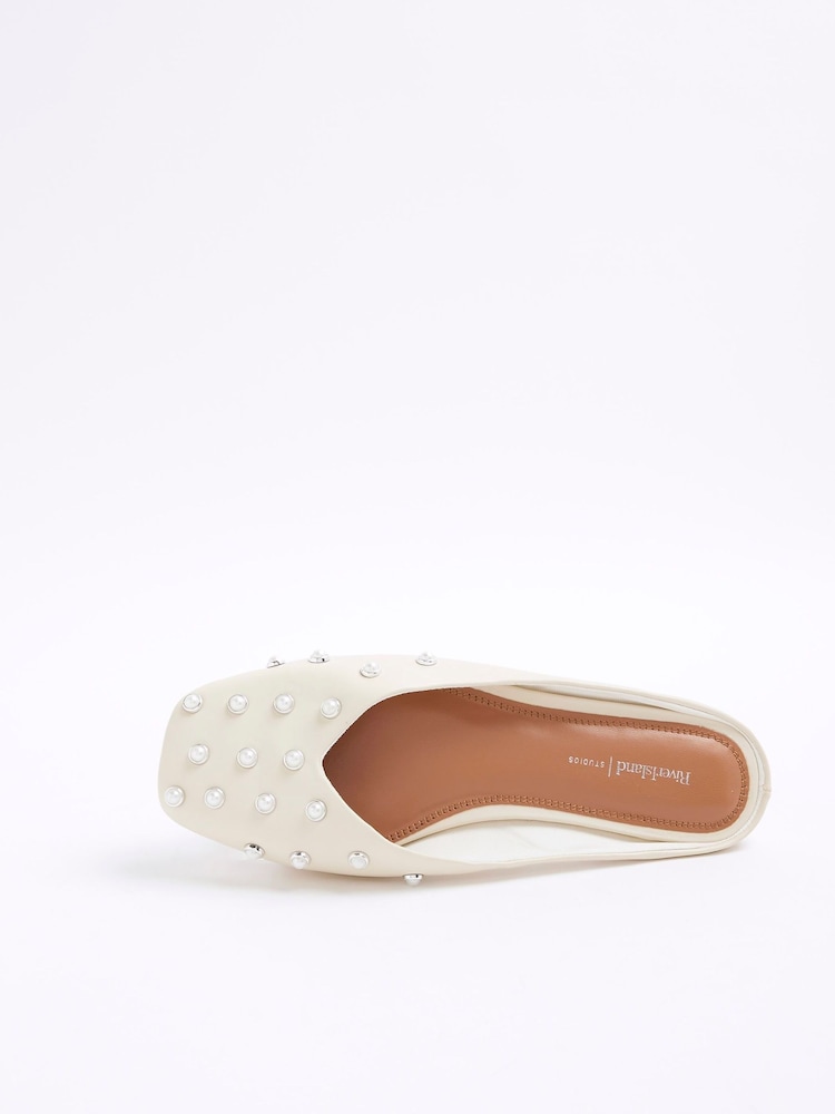 River Island Cream Asymetric Studded Mules - Image 6 of 6