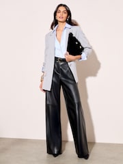 Friends Like These X Lucy Mecklenburgh Black Petite Faux Leather Tailored Wide Leg Trousers - Image 3 of 4