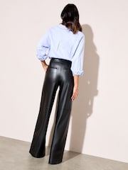 Friends Like These X Lucy Mecklenburgh Black Petite Faux Leather Tailored Wide Leg Trousers - Image 4 of 4