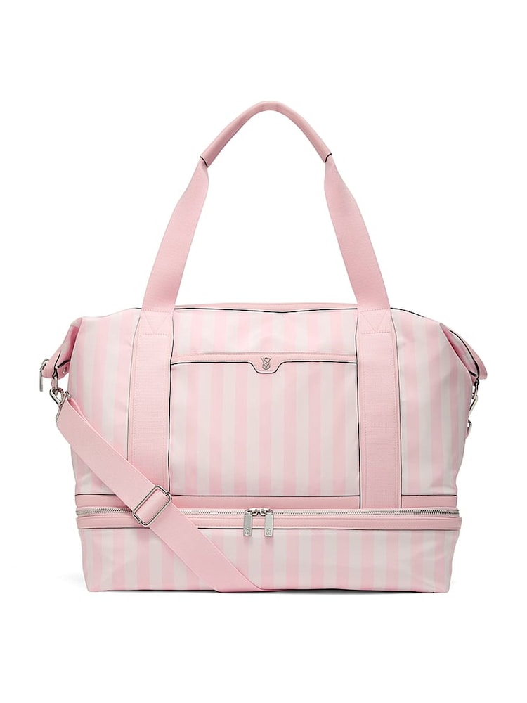 Victoria's Secret Iconic Stripe Pink Weekender Bag - Image 1 of 4