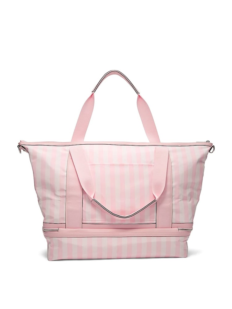 Victoria's Secret Iconic Stripe Pink Weekender Bag - Image 2 of 4