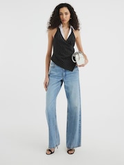 River Island Black Pinstripe Collar Top - Image 1 of 6