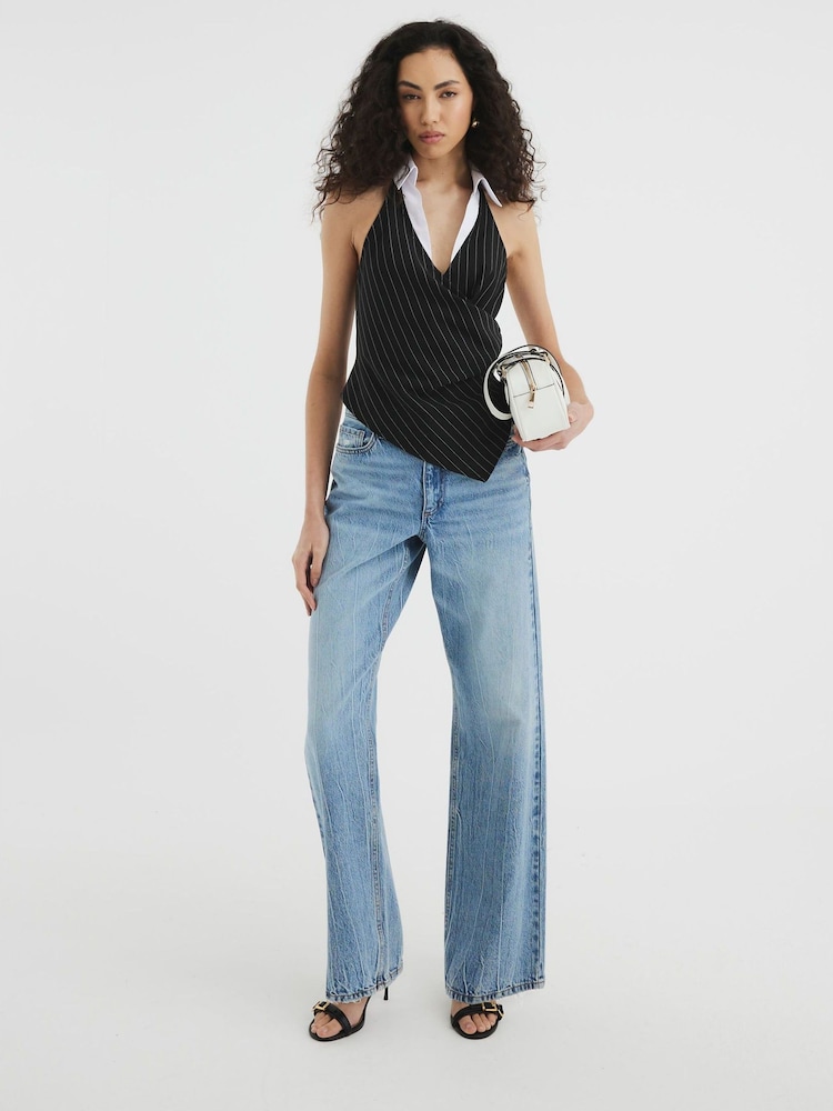 River Island Black Pinstripe Collar Top - Image 1 of 6