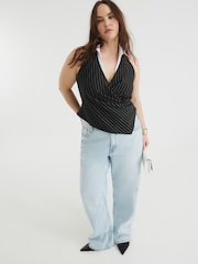 River Island Black Pinstripe Collar Top - Image 2 of 6