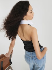 River Island Black Pinstripe Collar Top - Image 4 of 6