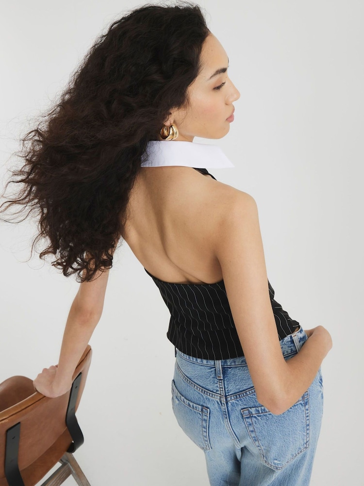 River Island Black Pinstripe Collar Top - Image 4 of 6