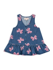 Konges Sløjd Blue Magot Bow Print Short Sleeve Denim Dress - Image 1 of 3