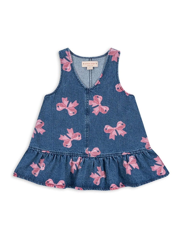 Konges Sløjd Blue Magot Bow Print Short Sleeve Denim Dress - Image 1 of 3 Konges Sløjd Blue Magot Bow Print Short Sleeve Denim Dress - Image 1 of 3