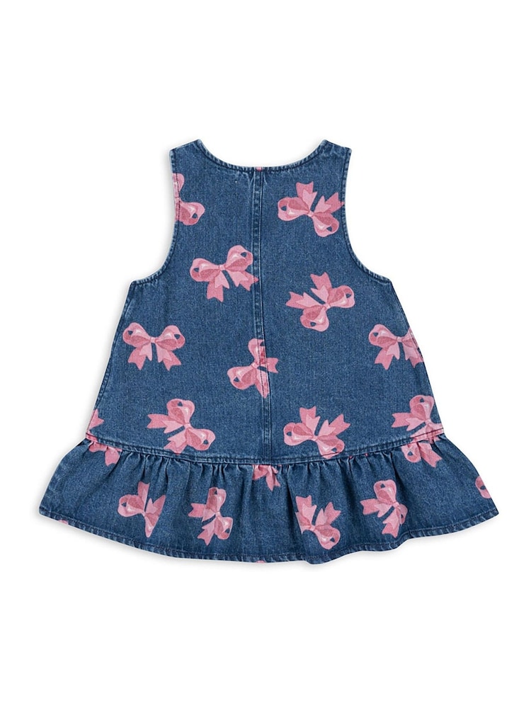 Konges Sløjd Blue Magot Bow Print Short Sleeve Denim Dress - Image 2 of 3