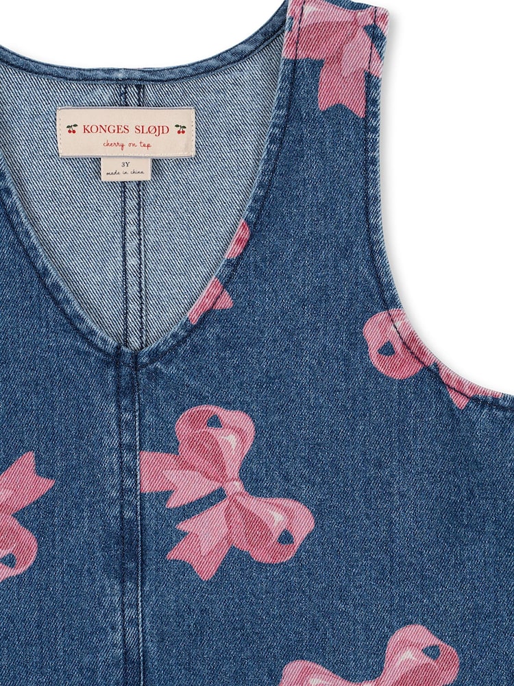 Konges Sløjd Blue Magot Bow Print Short Sleeve Denim Dress - Image 3 of 3