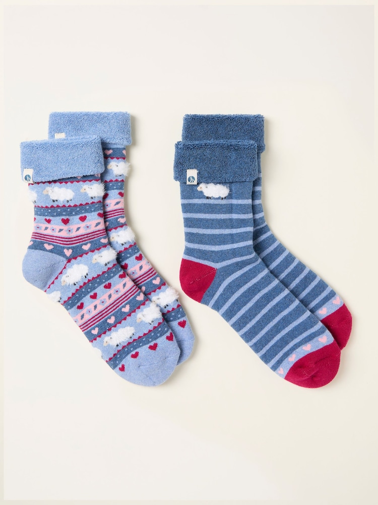 FatFace Blue 2 Pairs of Sheep Welly Socks - Image 2 of 2