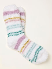 FatFace Green Fluffy Striped Socks - Image 1 of 2