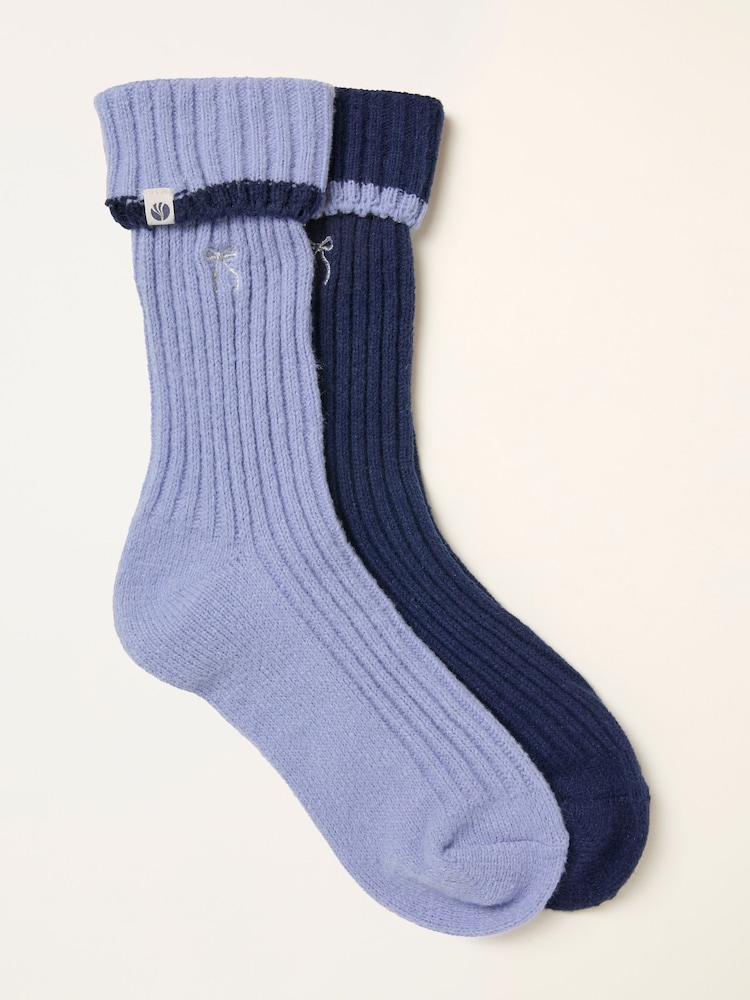 FatFace Blue 2 Pairs of Super Soft Bow Socks - Image 1 of 2 FatFace Blue 2 Pairs of Super Soft Bow Socks - Image 1 of 2