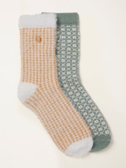 FatFace Green 2 Pairs of Geo Cosy Socks - Image 1 of 2